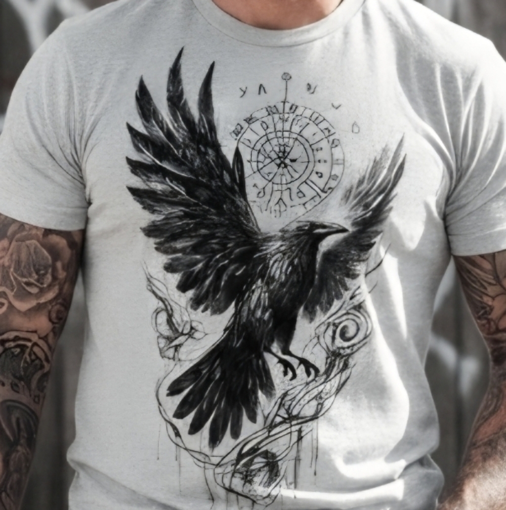 Unisex Norse Raven Vegvisir Shirt • Viking Rune Tee • Nordic Mythology Graphic •